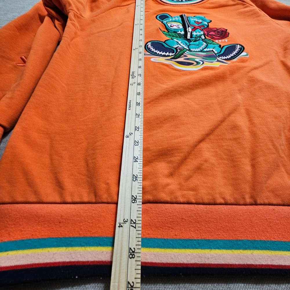 BKYS Sweatshirt 2XL Orange Embroidered Teddy Bear Rose Striped Trim Crewneck - Picture 7 of 9